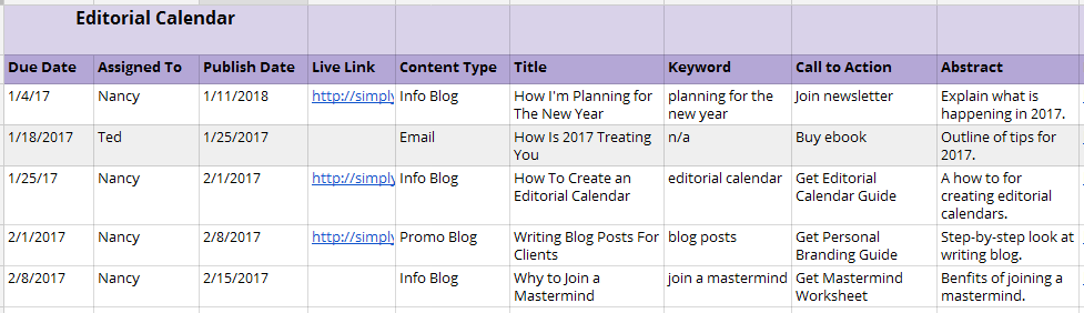 Website Content Library Editorial Calendar